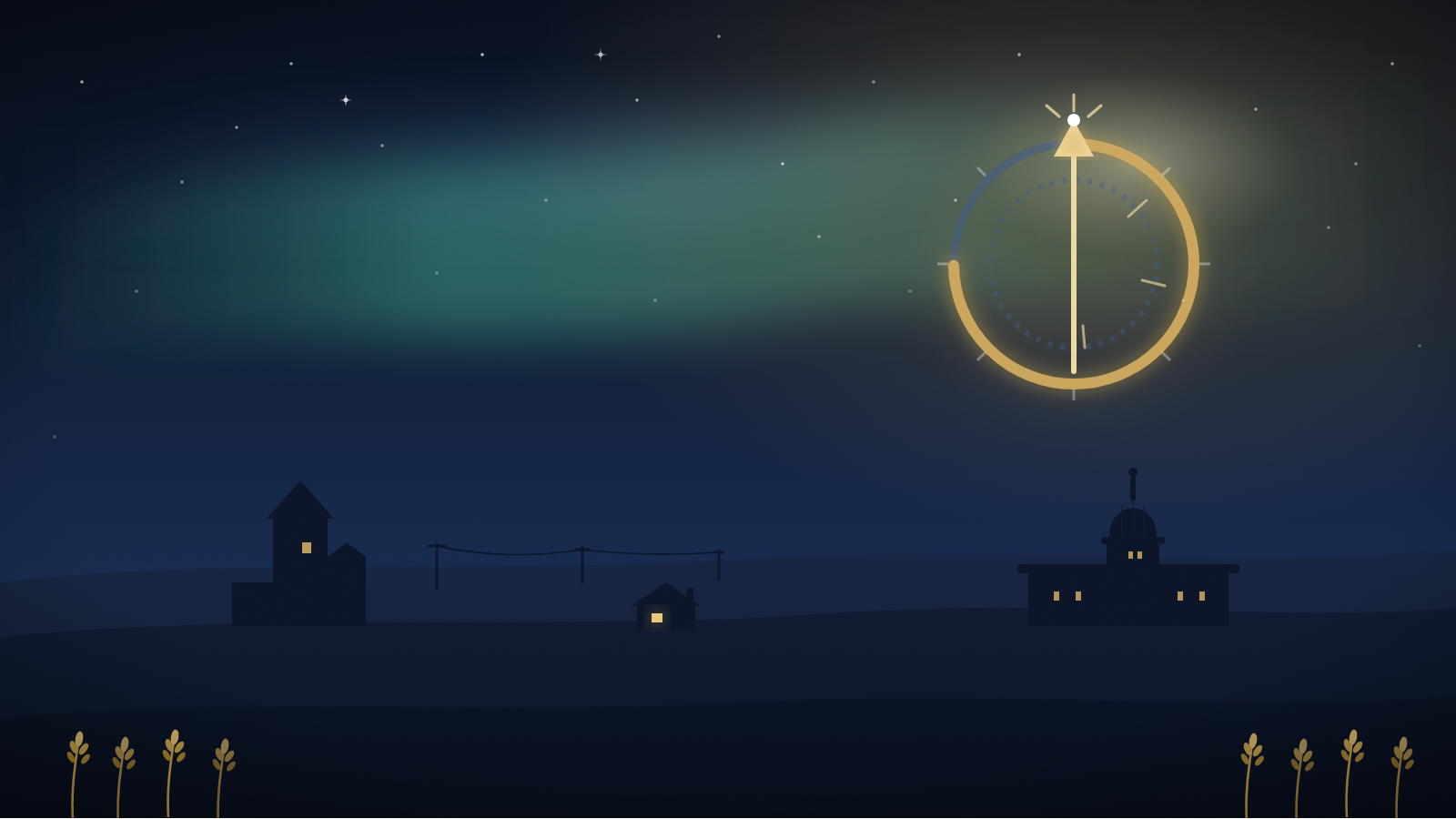 Illustration of a glowing gold ring breaking open as an arrow rises through it, over a Saskatchewan prairie skyline