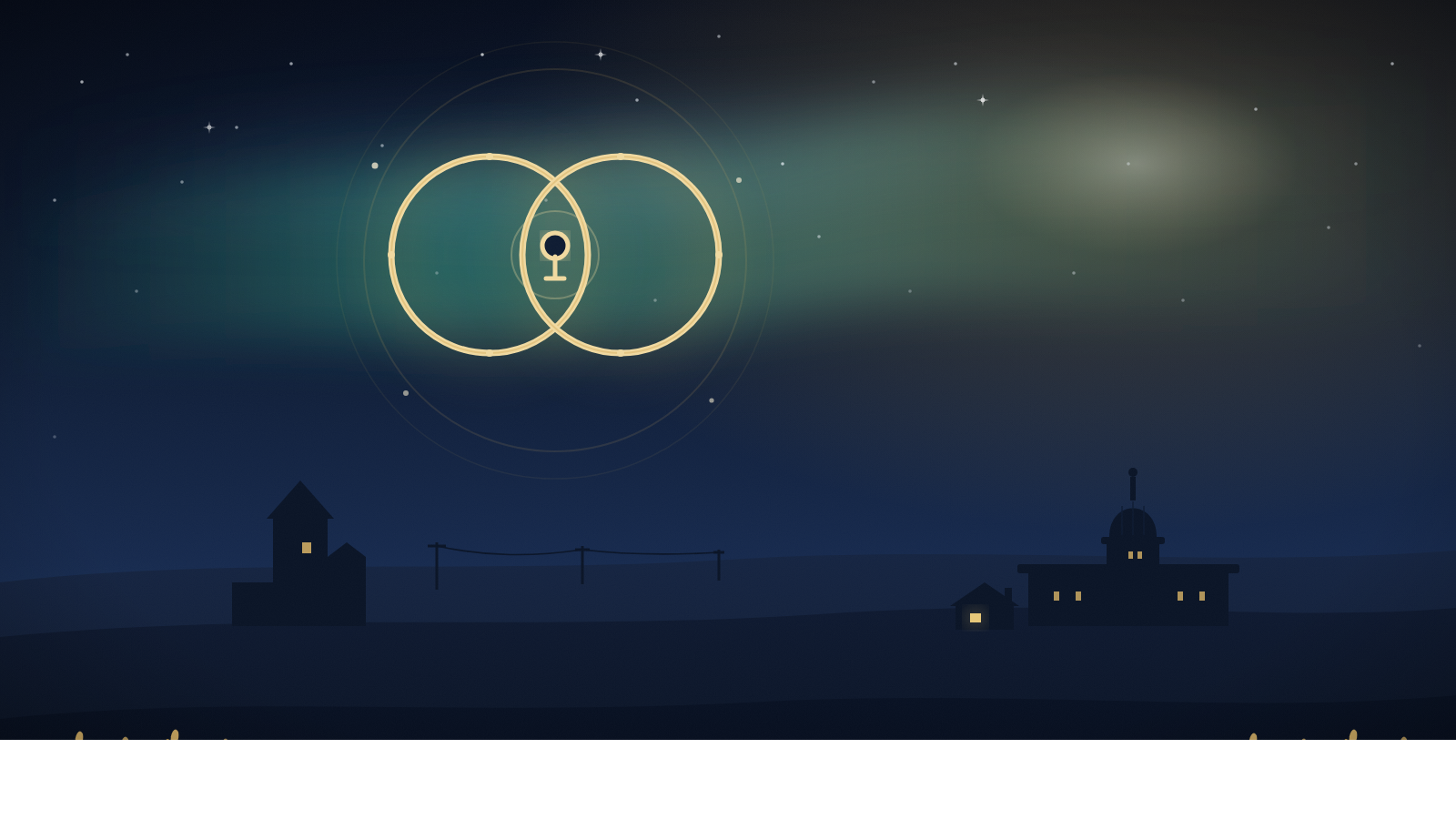 Illustration of two equal, overlapping golden rings with a small glowing keyhole in their shared overlap, representing siblings and the narrow sponsorship exception, over a Saskatchewan prairie skyline