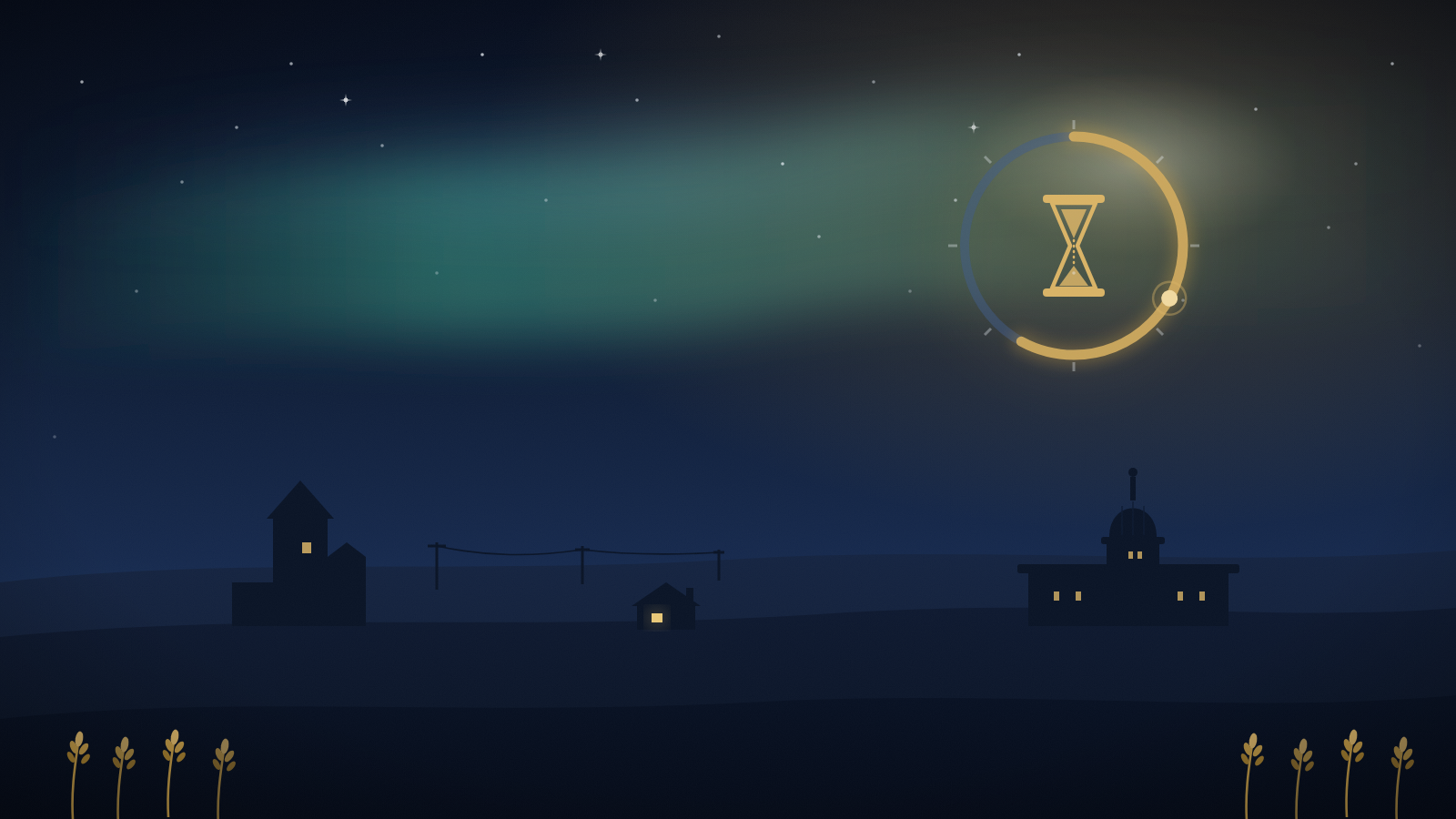 Illustration of a clock speeding up beside a quota gauge over a Saskatchewan prairie skyline